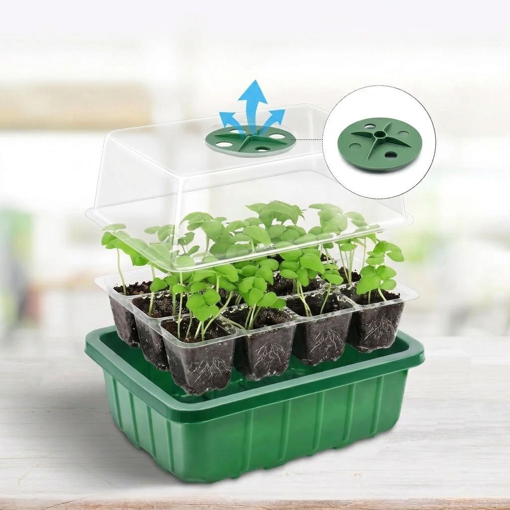 湿度調整可能なドーム型透明セルトレイ、植物育成ライト付き育苗 - Humidity Dome Kit のレビューと価格